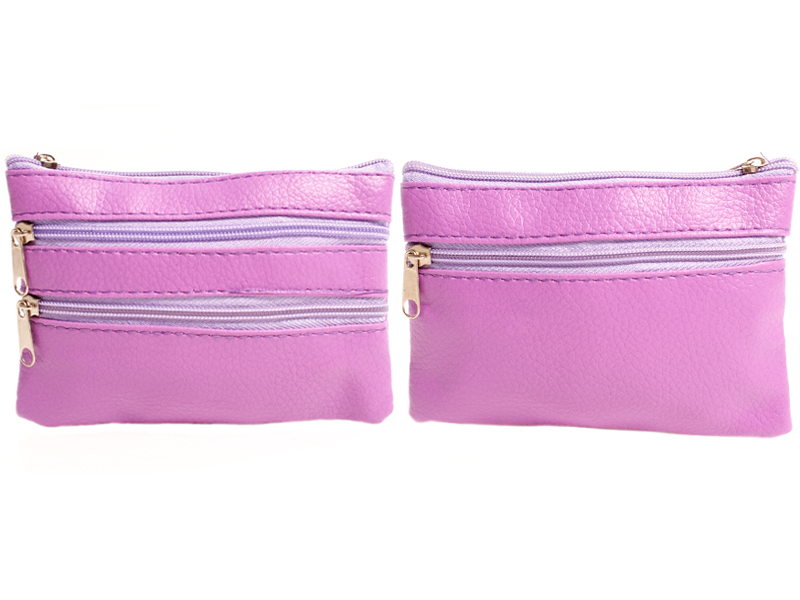(image for) 1506 Grained PU Purse with 4 Zips & Keyring LIGHT PURPLE
